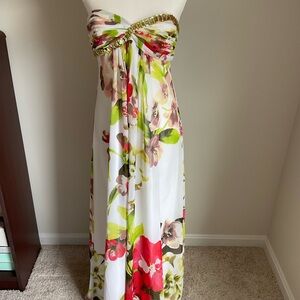 Cache Strapless Floral Dress in Red and Green